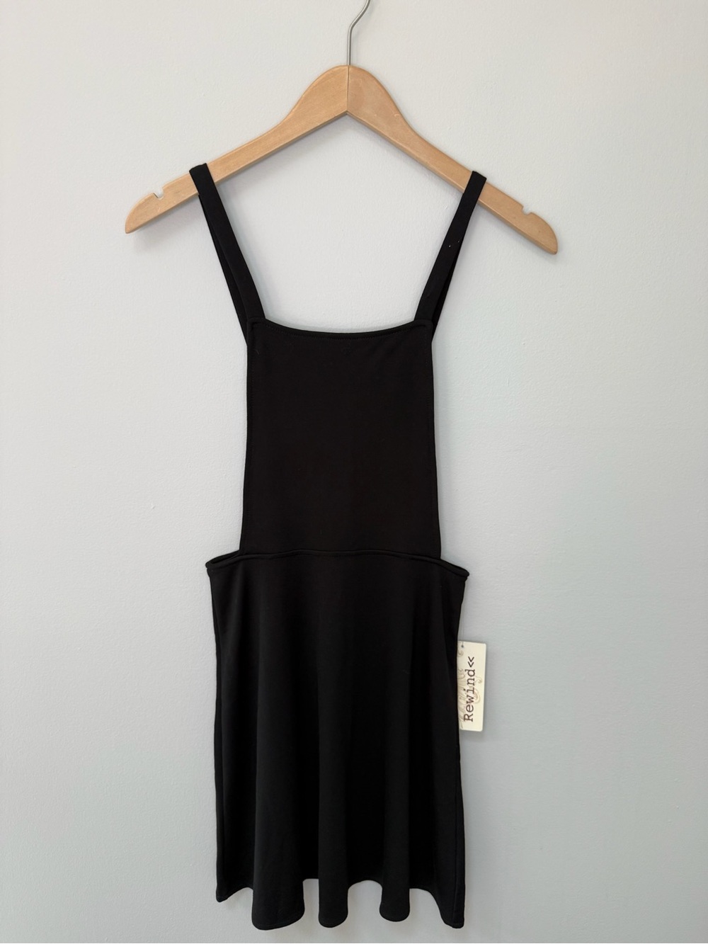 Rewind Women’s Black Square-Neck Short Dress with Thin Straps